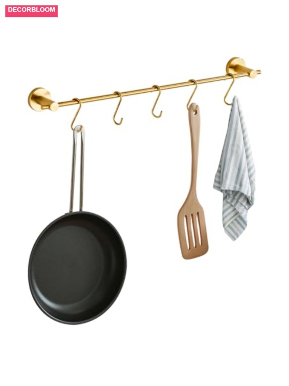 21.6" Brushed Gold Towel Bar with 5 S-Shaped Hooks, Brass Bathroom Hardware
